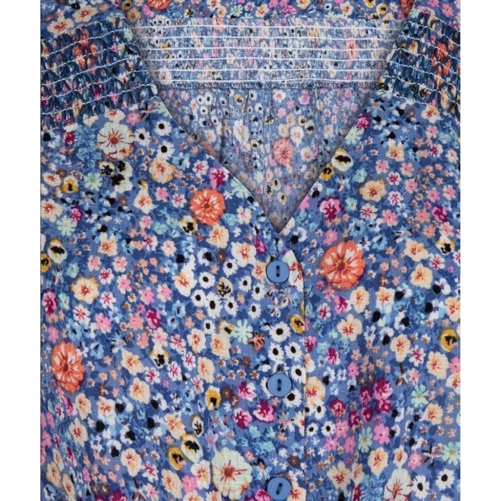 NWT ESQUALO Bohemian Blues Knot Blouse - Picture 5 of 7